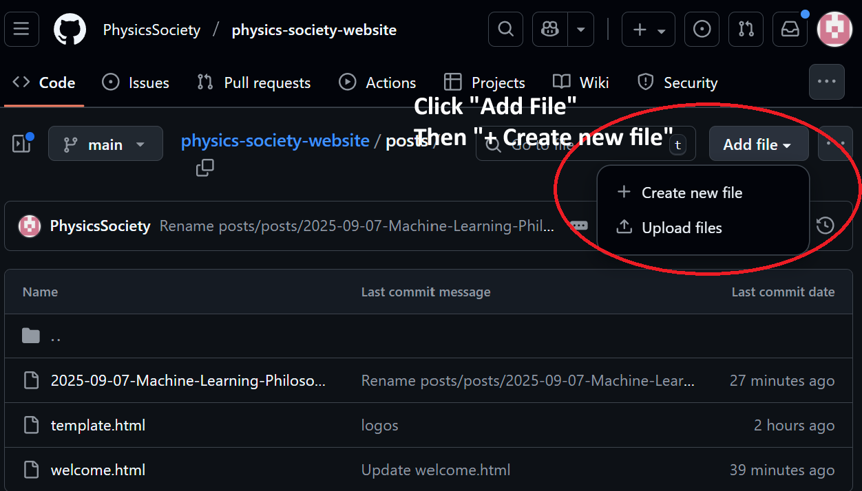 Screenshot: Add file menu