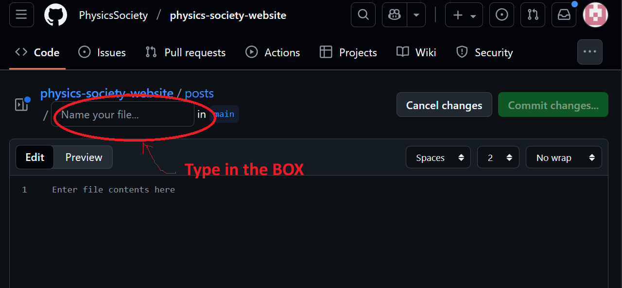 Screenshot: Filename input box