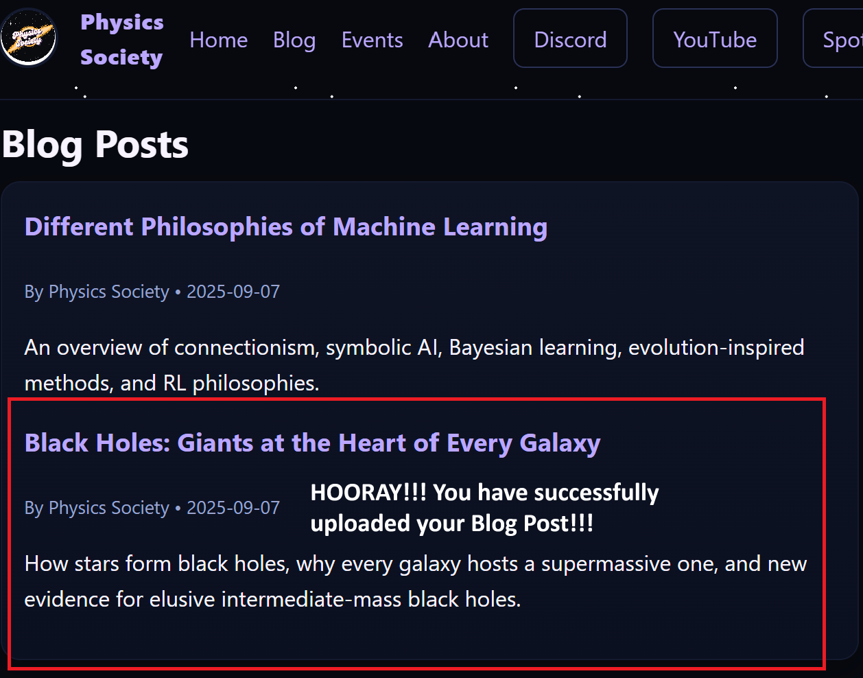 Screenshot: Final live post